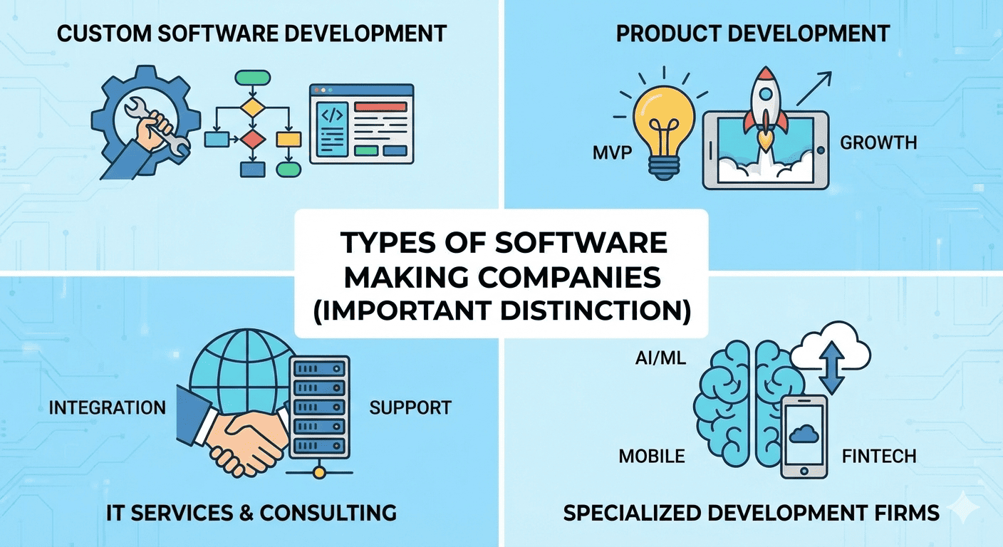 Types of software development companies and how to choose